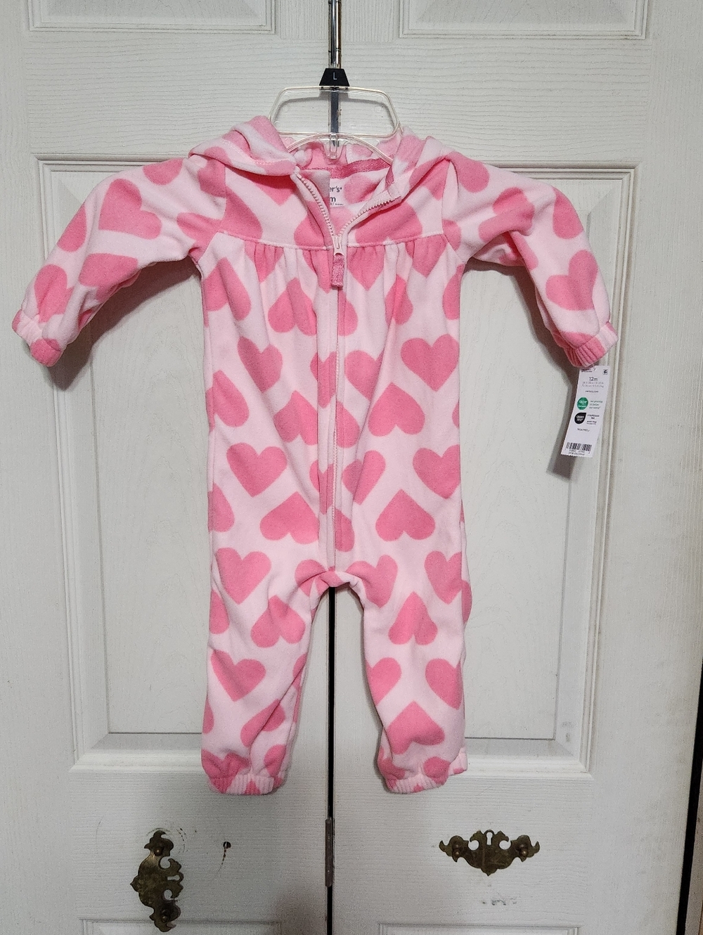 Carter's Pink Heart Fleece Hooded One-Piece